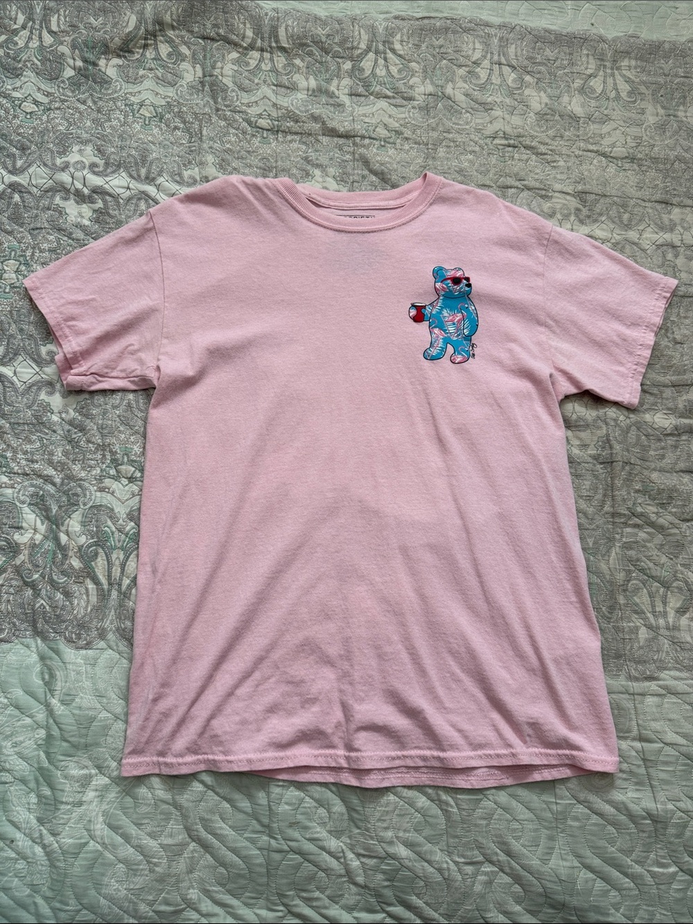 Riot Society M Pink Graphic Bear Tee